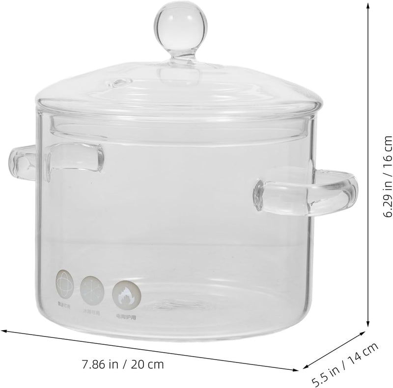 Vaguelly 2 Stück Glas-Kochtopf Mit Deckel 1350 Ml Suppentopf Kochtopf Klarer Simmertopf Suppentopf B