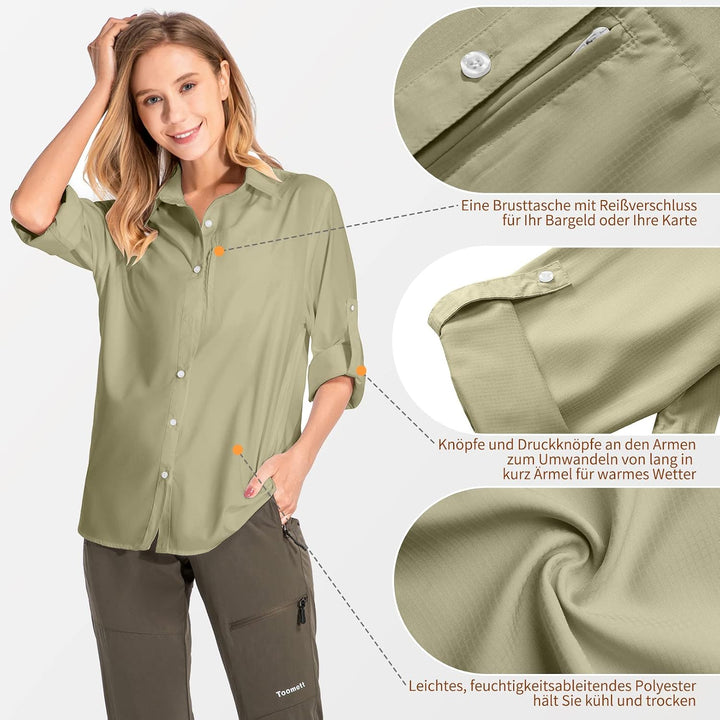 yeyity Damen Hemdbluse UV Schutz Langarmshirt Damen Schnell Trocknende Sport Shirts Wandershirt Safa