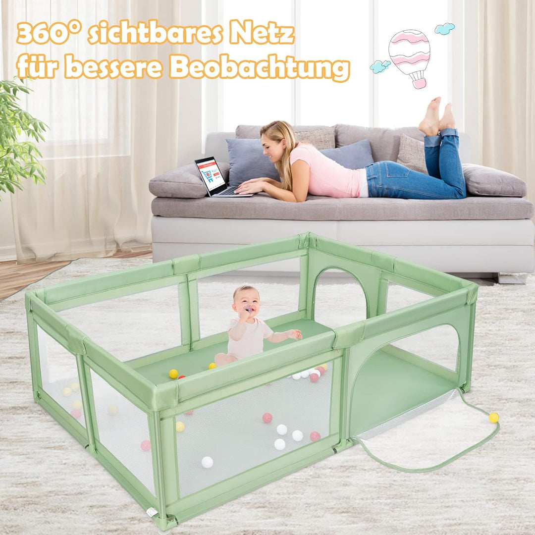 GOPLUS Baby Laufstall mit 50 Spielbällen, Krabbelgitter für Kleinkinder & Säulinge, Laufgitterzelt m