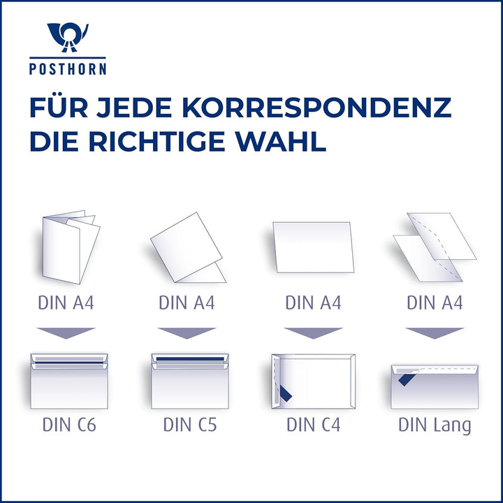 POSTHORN Briefumschläge mit Fenster 125 x 235 mm (1000 Stück), Umschläge selbstklebend, Kuvert mit g