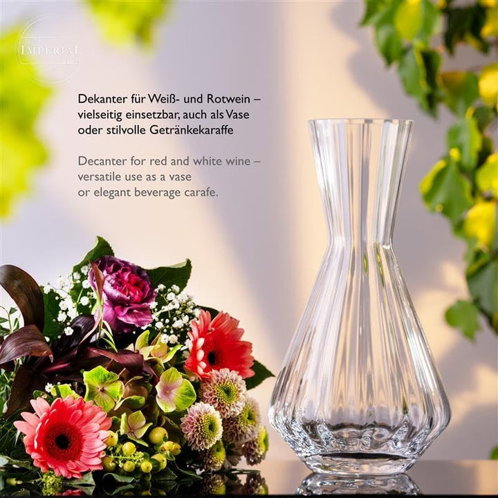 Weindekanter 1200ml 2er Set – handgefertigte Karaffe aus Crystalline Glas mit gewellter Optik – Rotw