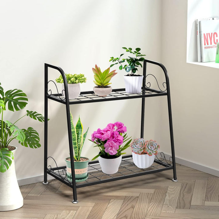 RELAX4LIFE 2-stufiger Blumenständer, Blumentreppe aus Metall, Aufbewahrungsregal mit 2 Ebenen, Freis