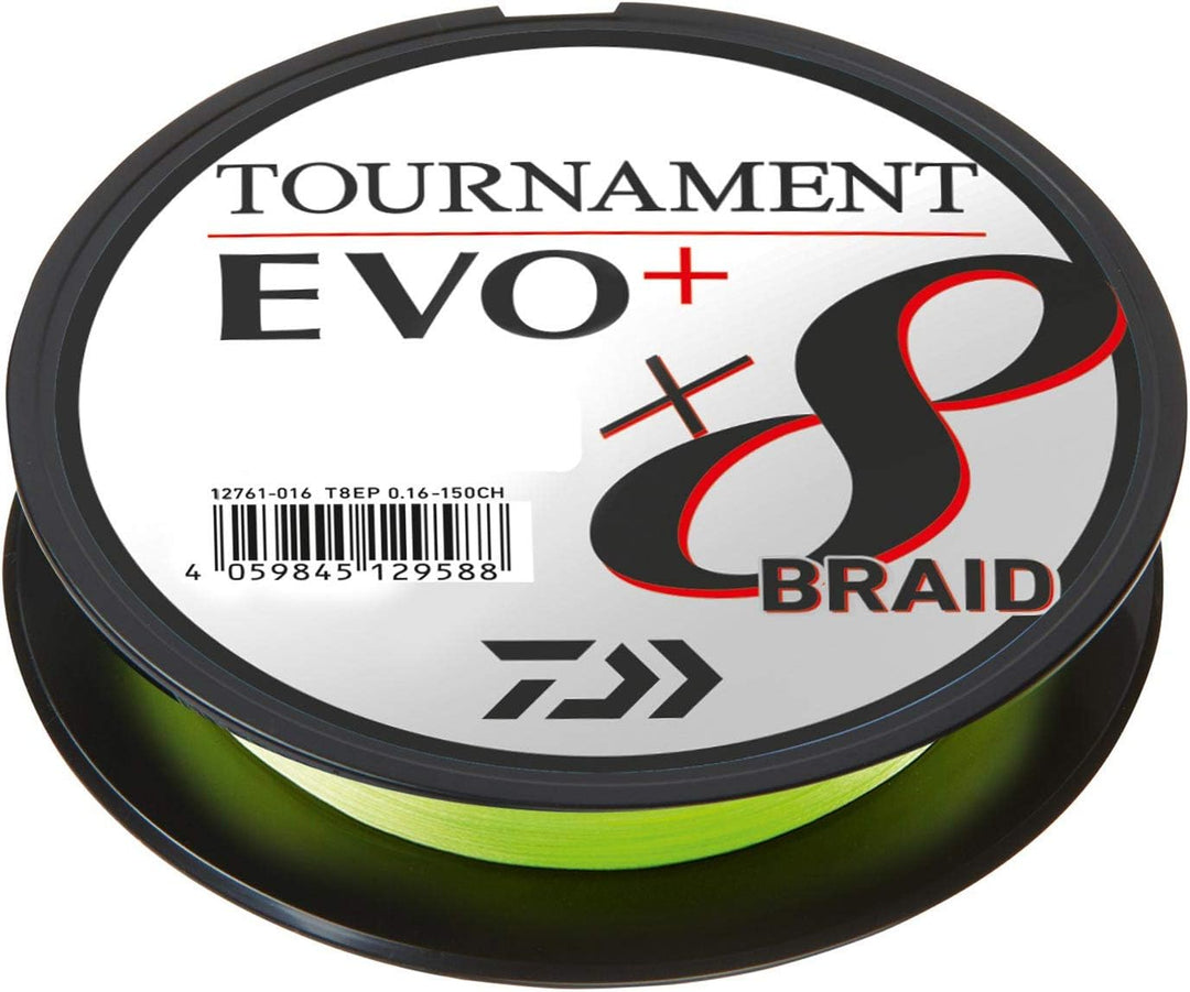 Daiwa Tournament X8 Braid EVO+ 135m Chartreuse geflochtene Angelschnur 0,20, 0,20