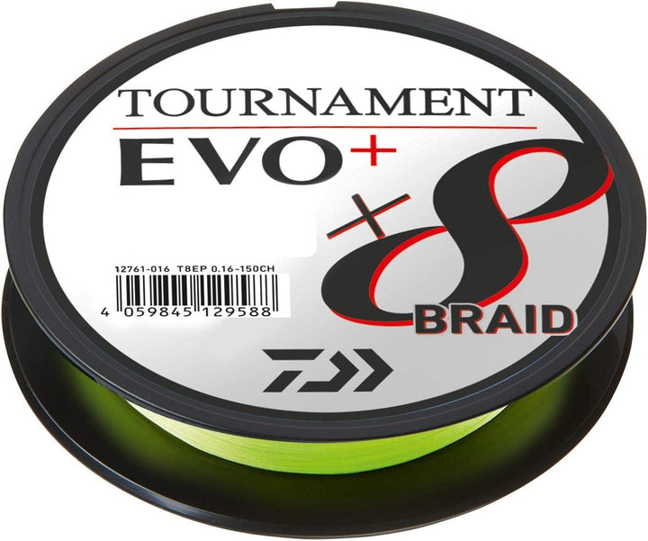 Daiwa Tournament X8 Braid EVO+ 135m Chartreuse geflochtene Angelschnur 0,20, 0,20
