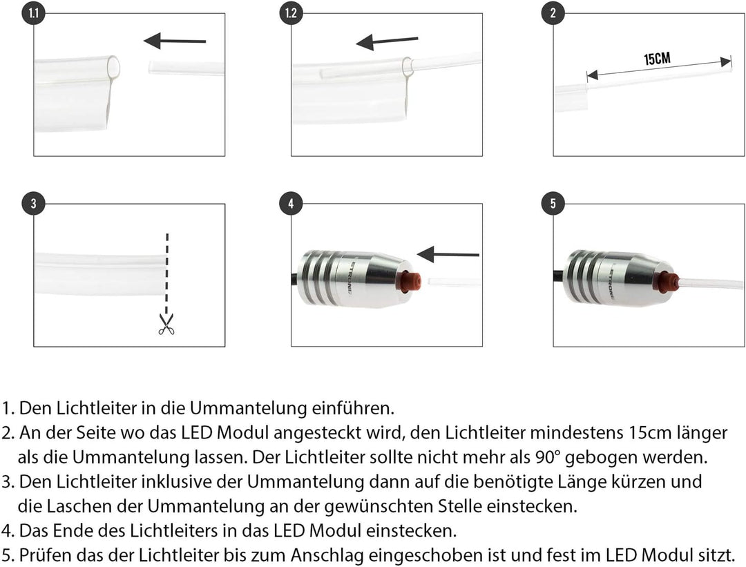 letronix RGB LED Ambientebeleuchtung *Wired Serie* 4 LED Module 6M Lichtleiter mit Bluetooth App Ste