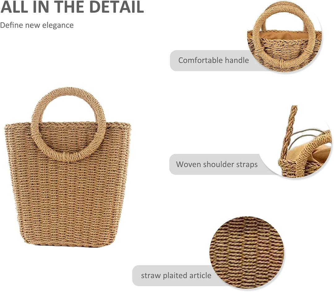 NICOLE & DORIS Handtasche Damen Umhängetasche Stroh Strandtasche Klein Handy Tasche Gewebte Strandta