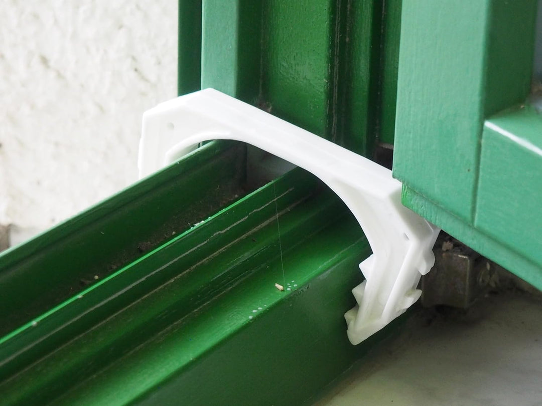 12 x Fensterklammer Kunststoff braun, Fenster-Stopp, Fenster-Keil, Zugluftsicherung