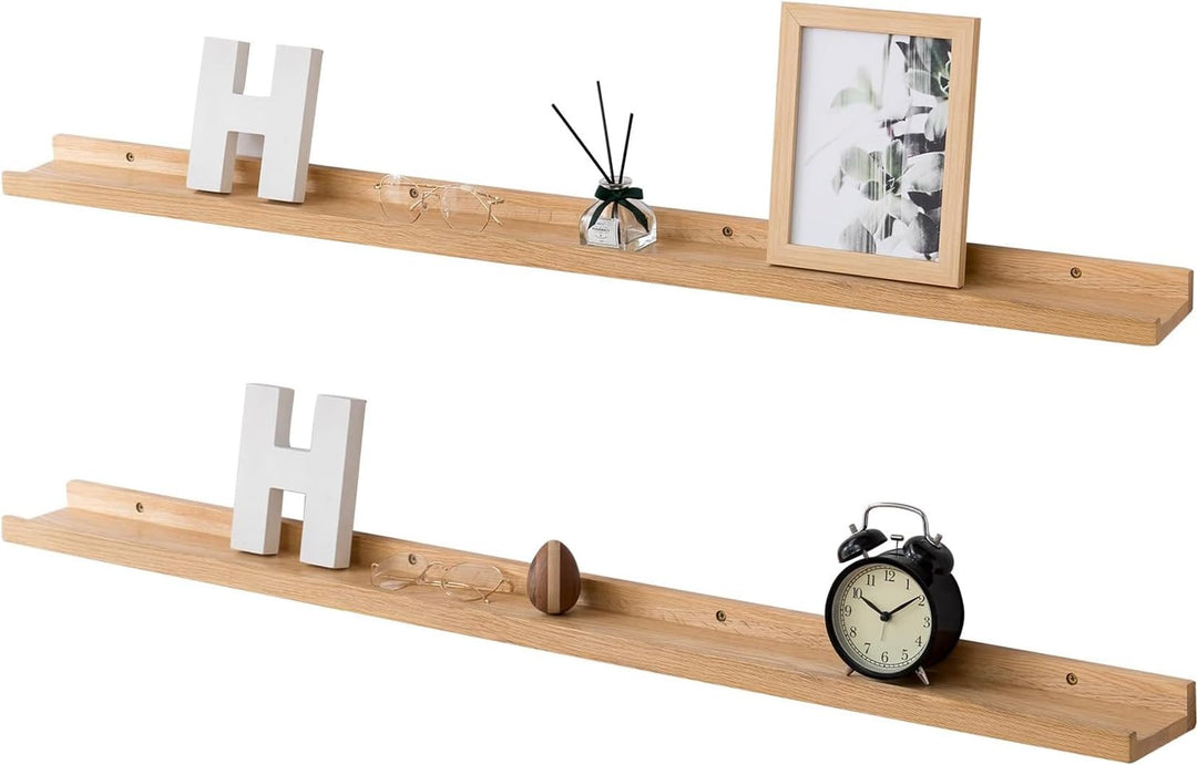 Gieanoo Bilderleiste Holz,90cm Eiche Wandregal Holz 2er-Set Regal Massiv Schweberegal gewürzregal re