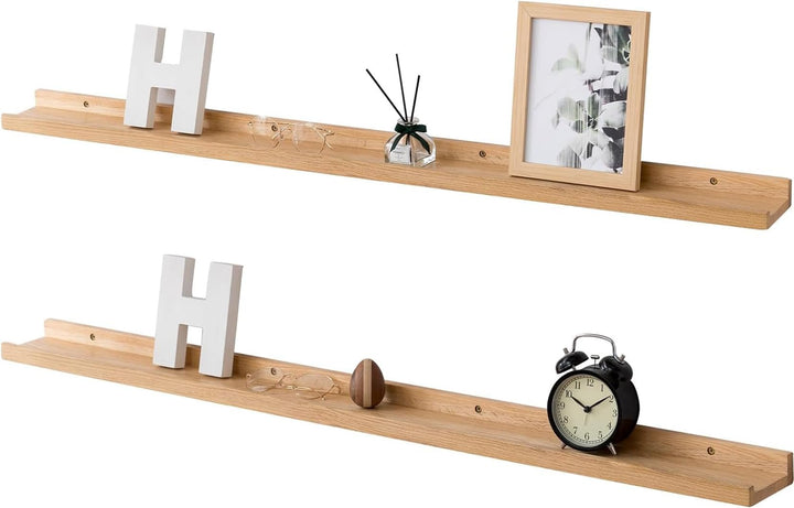 Gieanoo Bilderleiste Holz,90cm Eiche Wandregal Holz 2er-Set Regal Massiv Schweberegal gewürzregal re