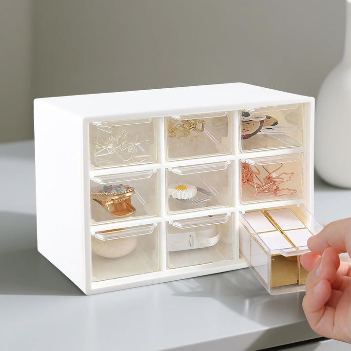 NAMYEUT 6 Stück Bastelbox Aufbewahrung mit 9 Schubladen, 18x12x10cm Mini Schubladenbox Weiss, Kleine