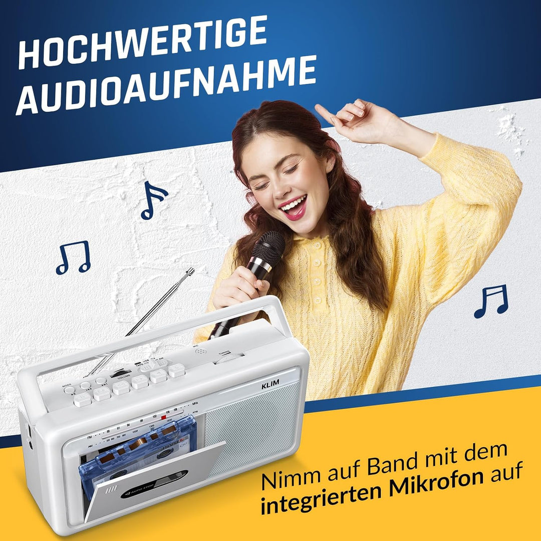 KLIM Tragbare Kassettenspieler Boombox, AM/FM Radio, Bluetooth Radio, Cassette Player & Kassettenrec