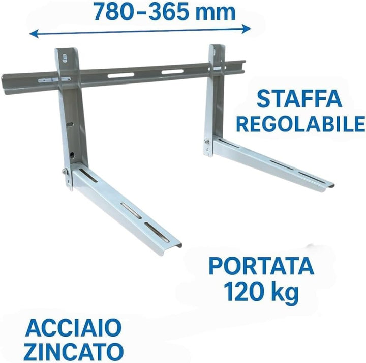 HM, Verstellbare Halterung für Klimaanlage aussen 780 x 365 x 450 mm – Tragkraft 120 kg, verzinkter
