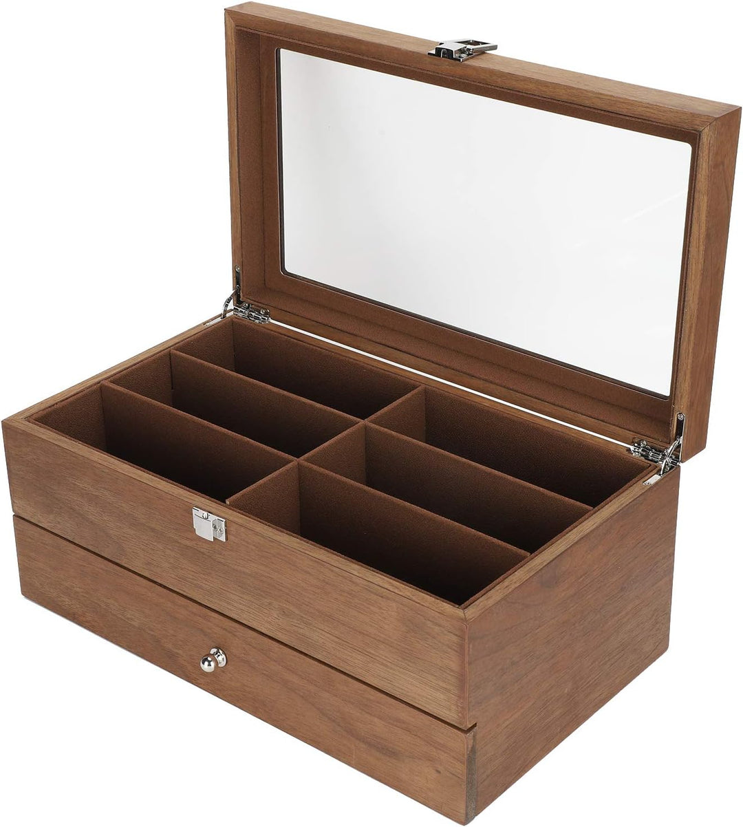 Doppelschichtige hölzerne Aufbewahrungsbox für Brillen, 12-Schlitz-Brillenbox Holz-Doppelschicht-Vit