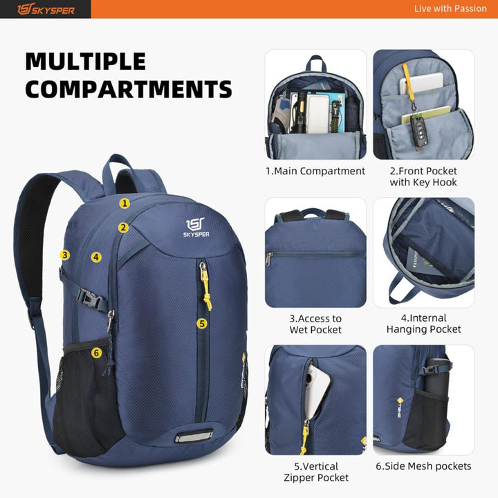 SKYSPER 20L Faltbarer Rucksack Ultraleicht Tagesrucksack Wasserfest Daypack Reiserucksack Wanderruck