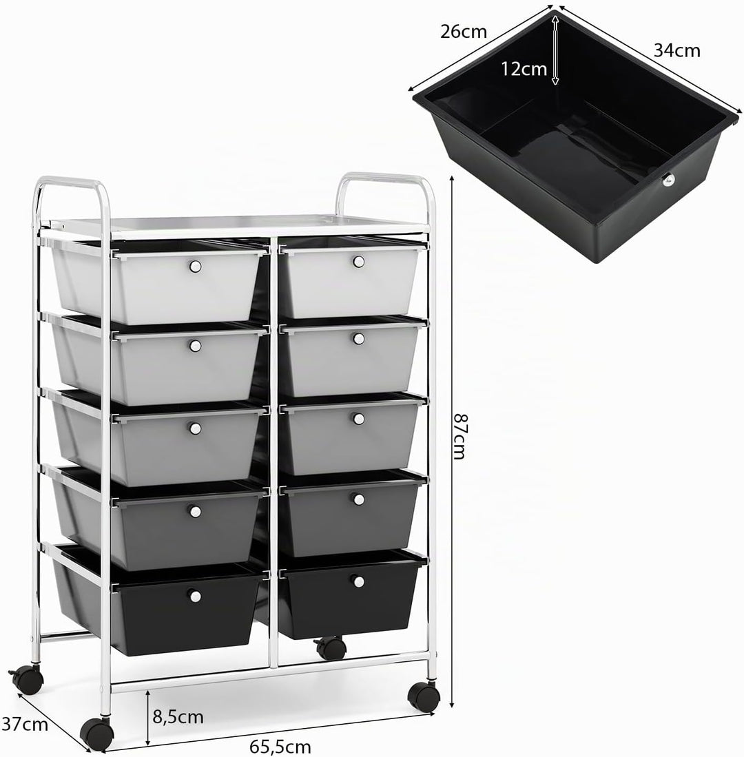 GOPLUS Rollwagen mit 10 Schubladen stapelbar, Rollcontainer mit Ablage &amp; Metallgestell, Badregal, Au