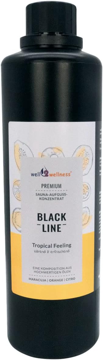 Black Line Saunaaufguss Saunaduft Geschenkset 3 x 500 ml mit Happy Planet, Tropical Feeling und Fres