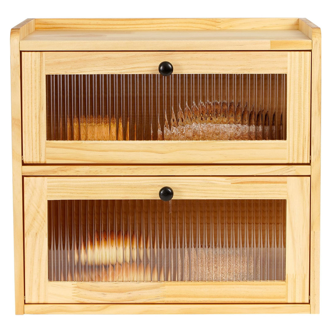 GUUSII HOME Brotkasten Gross Brotbox Küche Holz Gross Brotaufbewahrung 2 Etagen Brotkästen XL 36x24x