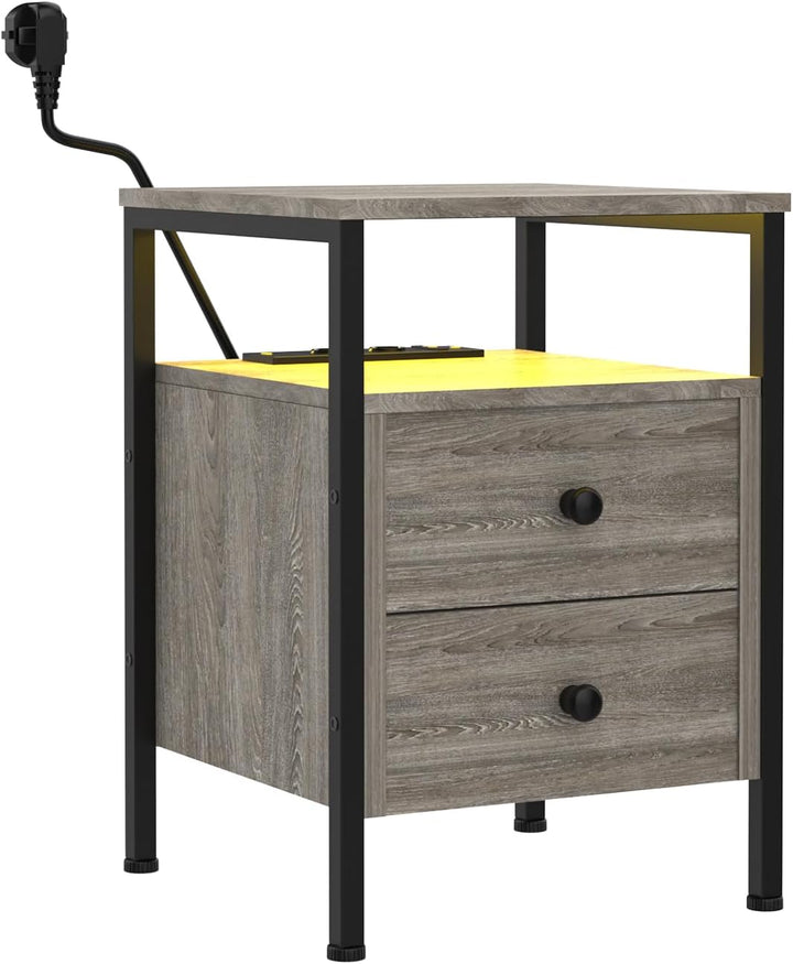 Lvhecforhm Nachttisch mit Steckdose, Beistelltisch mit USB-Anschlüssen, mit LED Licht, Beistelltisch