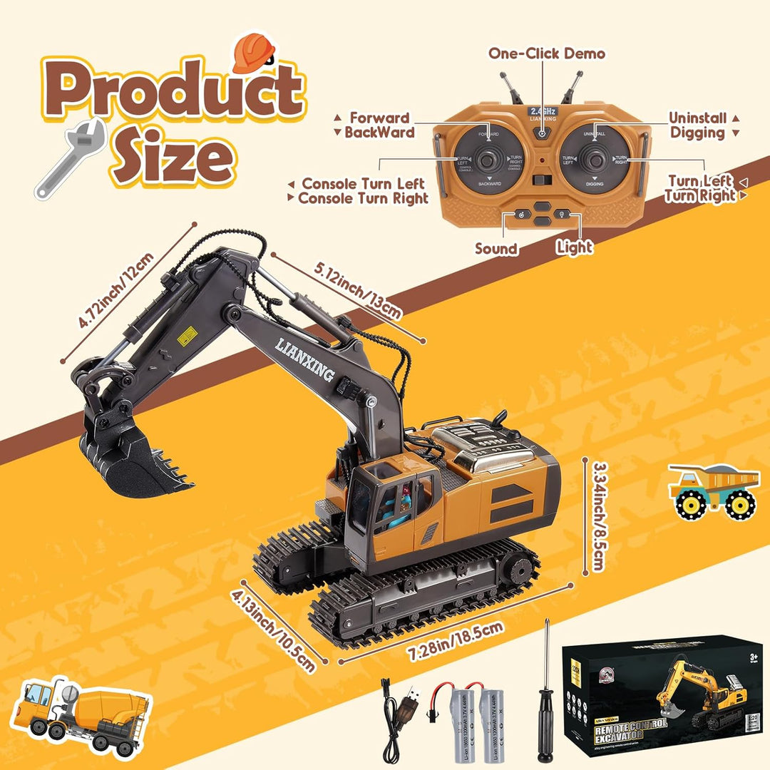 HappyGoLucky 1:20 Ferngesteuerter Bagger Spielzeug Ab 3 4 5 6 7 8 Jahre Jungen, 680° Drehung Rc Bagg