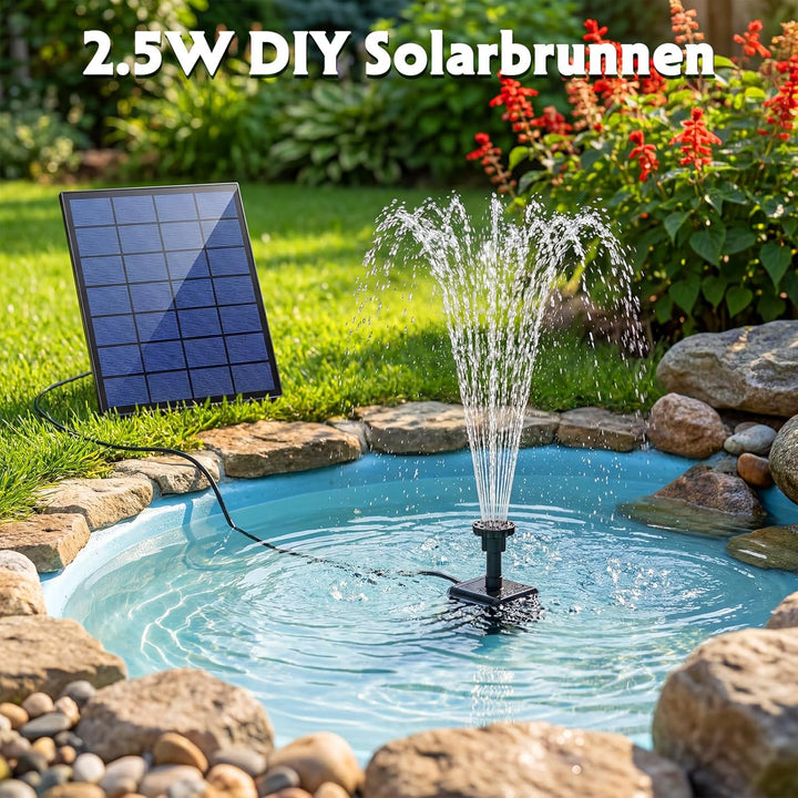 AISITIN Solar Springbrunnen für Aussen, 2,5W DIY Solar Teichpumpe mit 1,2M Wasserleitung Solarbrunne