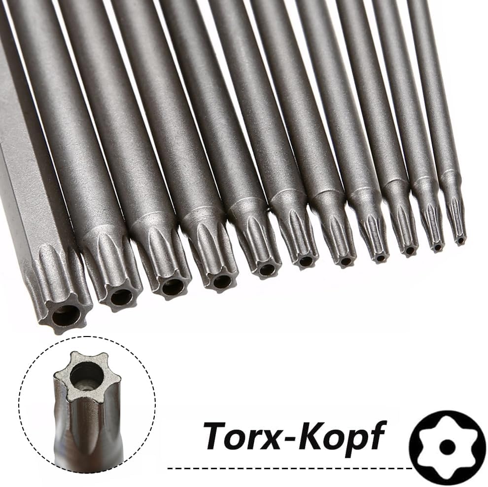 Saipor 11 Stück 200mm Torx Lang Schraubendreher Bit Set, Magnetisch Torx Bohrer 1/4" Sechskant Schaf