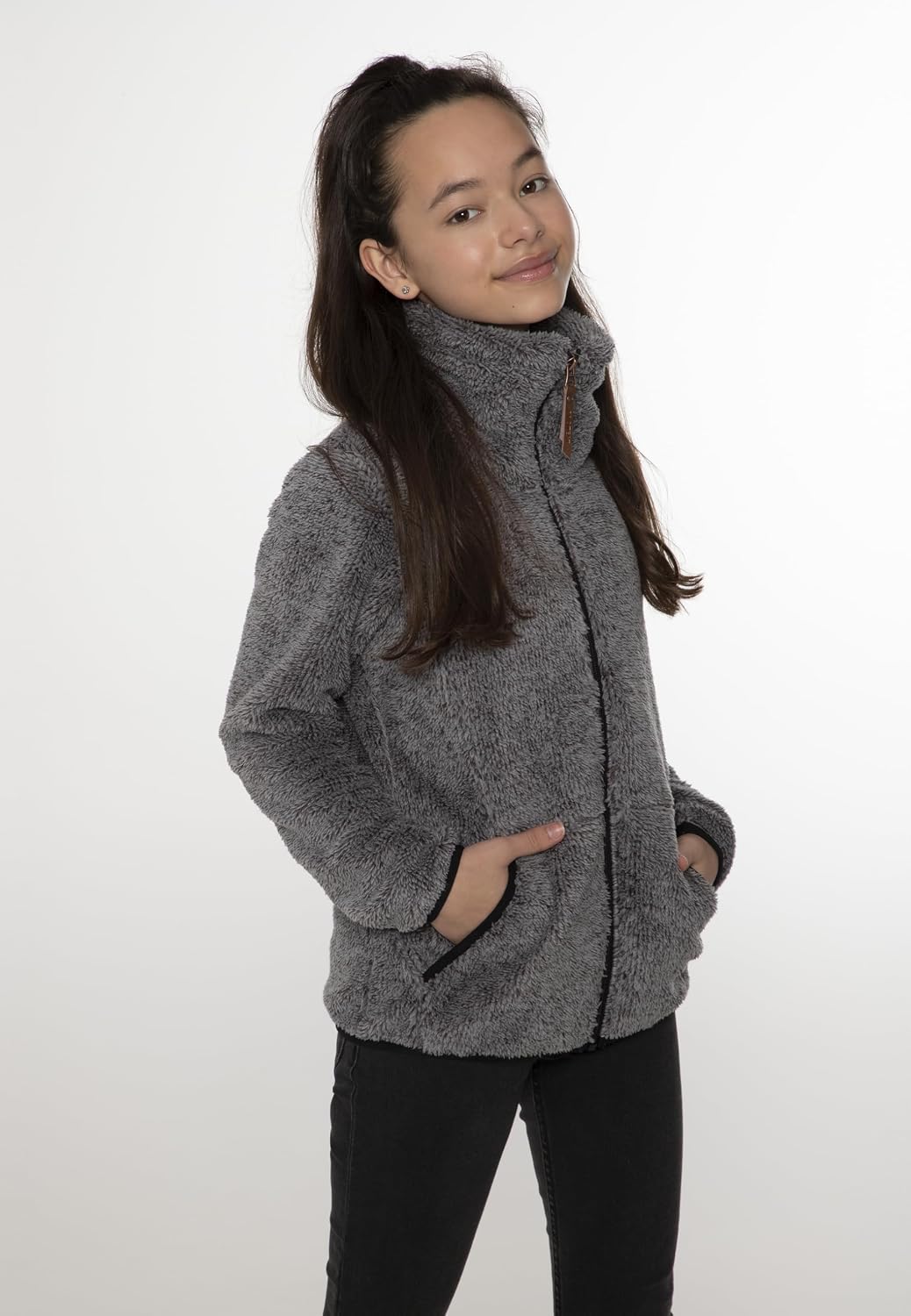 Protest Mädchen Oberteil Mit Durchgehendem Reissverschluss Riri JR 164 Dark Grey Melee, 164 Dark Gre