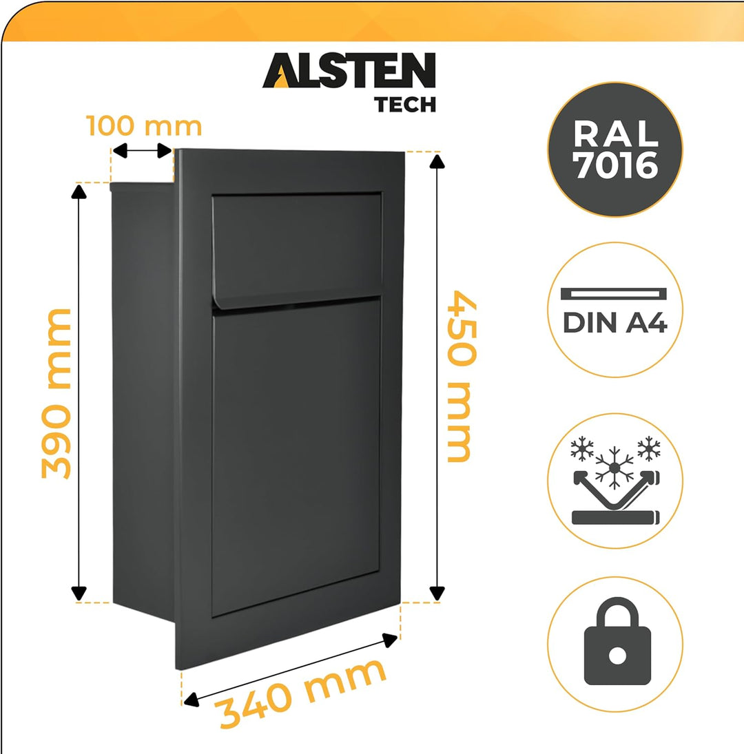 Unterputz Briefkasten RAL7016 Anthrazit Einbaubriefkasten flächenbündig verzinkter Stahl pulverbesch