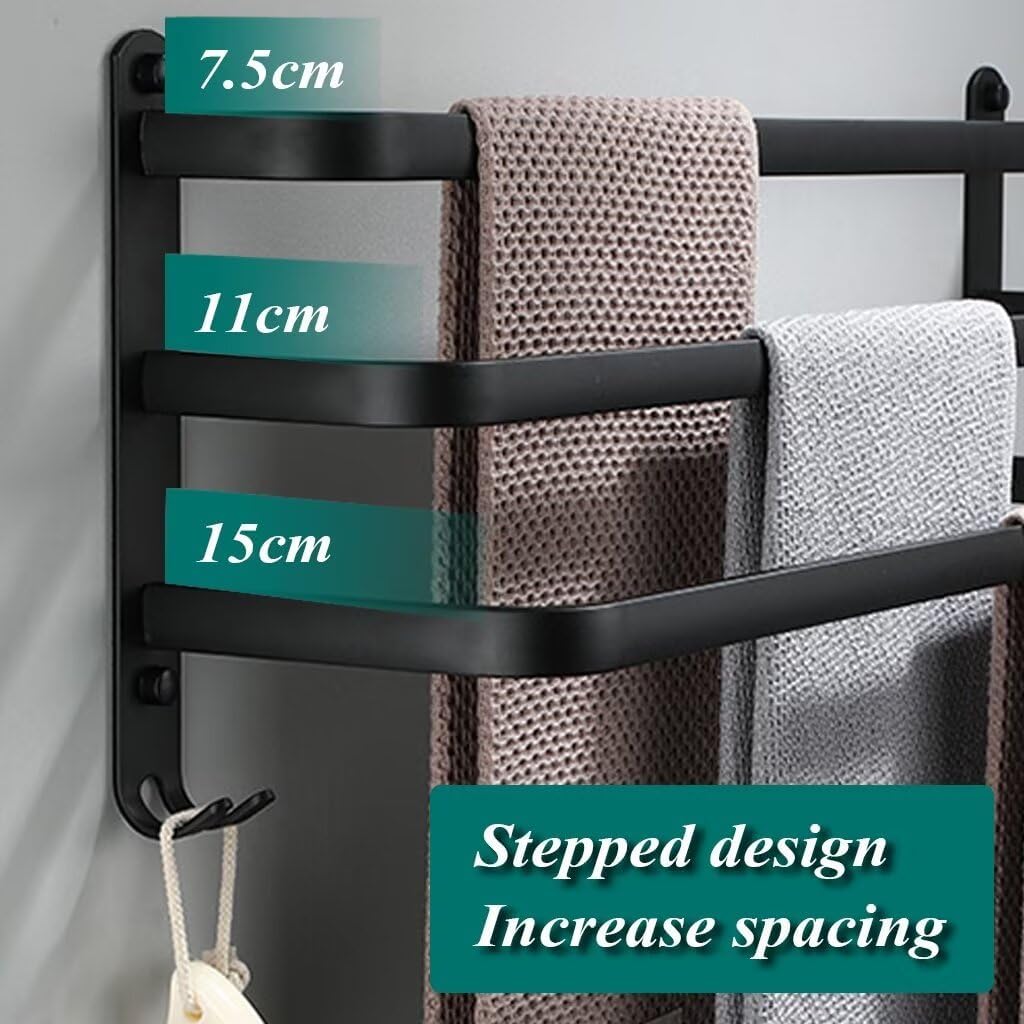Handtuchhalter Ohne Bohren Schwarz Handtuchstange Wand für Bad Küche Badetuchhalter Aluminium mit 2