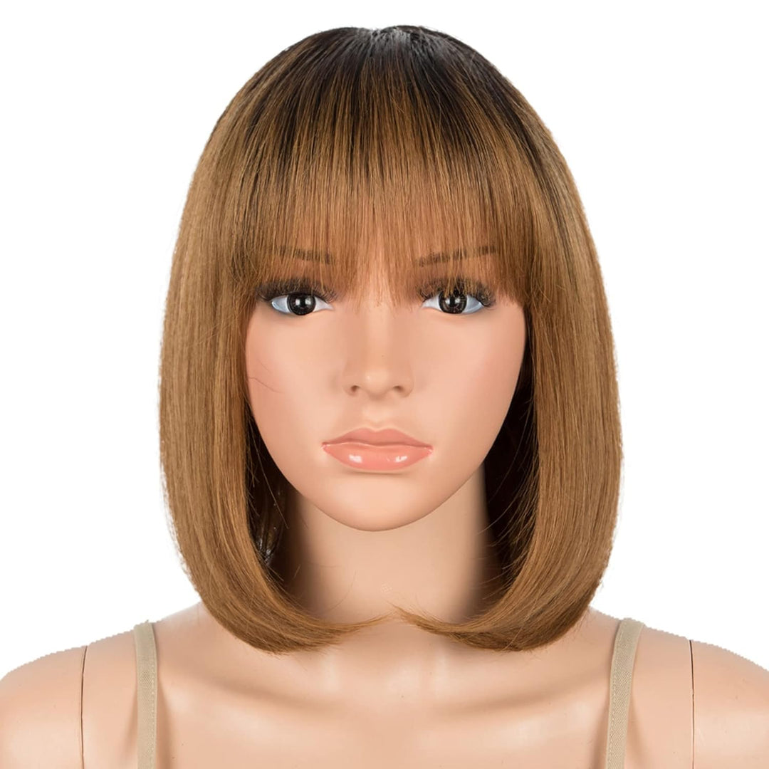 DÉBUT Echthaar Perücke mit Pony kurz Perücke Bob Pixie 10A brasilianisches Virgin Remy Hair 25 cm 10