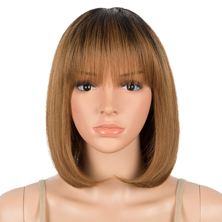 DÉBUT Echthaar Perücke mit Pony kurz Perücke Bob Pixie 10A brasilianisches Virgin Remy Hair 25 cm 10
