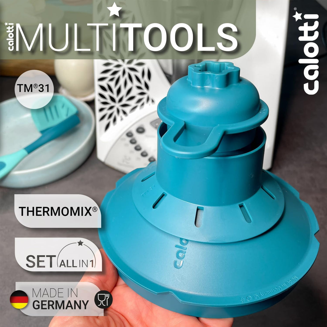Multitools für Thermomix TM31 - Trichter, Mixraumverkleinerer, Dampfkamin, Spritzschutz, Teigblume,