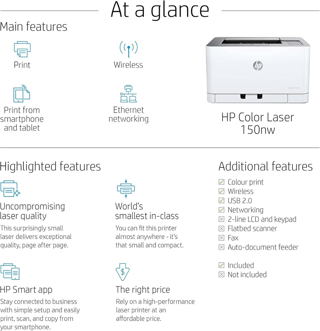 HP Color Laser 150nw Farb-Laserdrucker (Drucker, USB, LAN, WLAN),weiss-grau Drucker WLAN