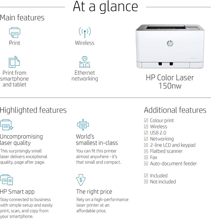 HP Color Laser 150nw Farb-Laserdrucker (Drucker, USB, LAN, WLAN),weiss-grau Drucker WLAN