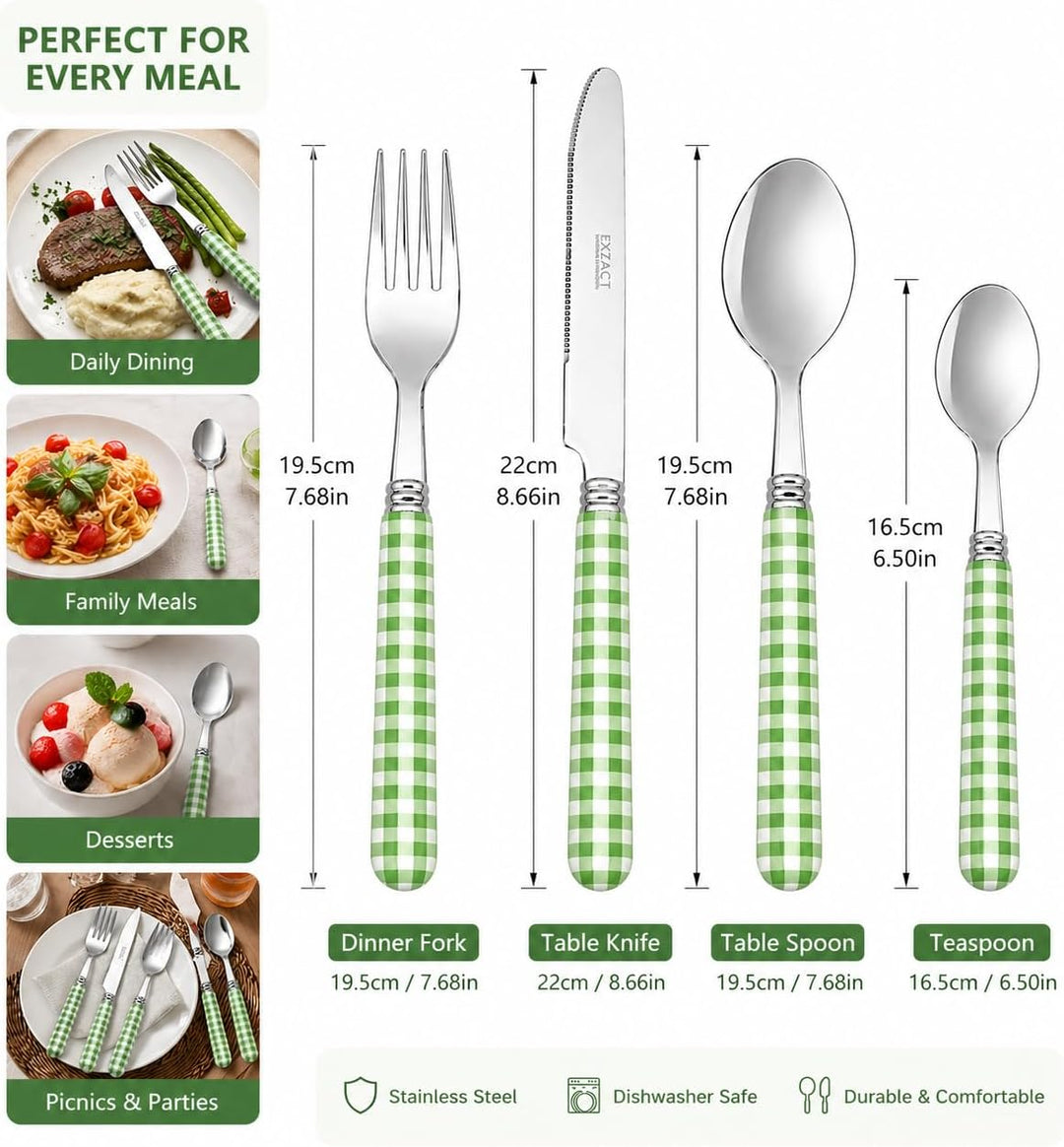 EXZACT Color Edelstahl-Besteck Set 24 Stück - 6 x Tafelgabeln, 6 x Tafelmesser, 6 x Abendessen Löffe