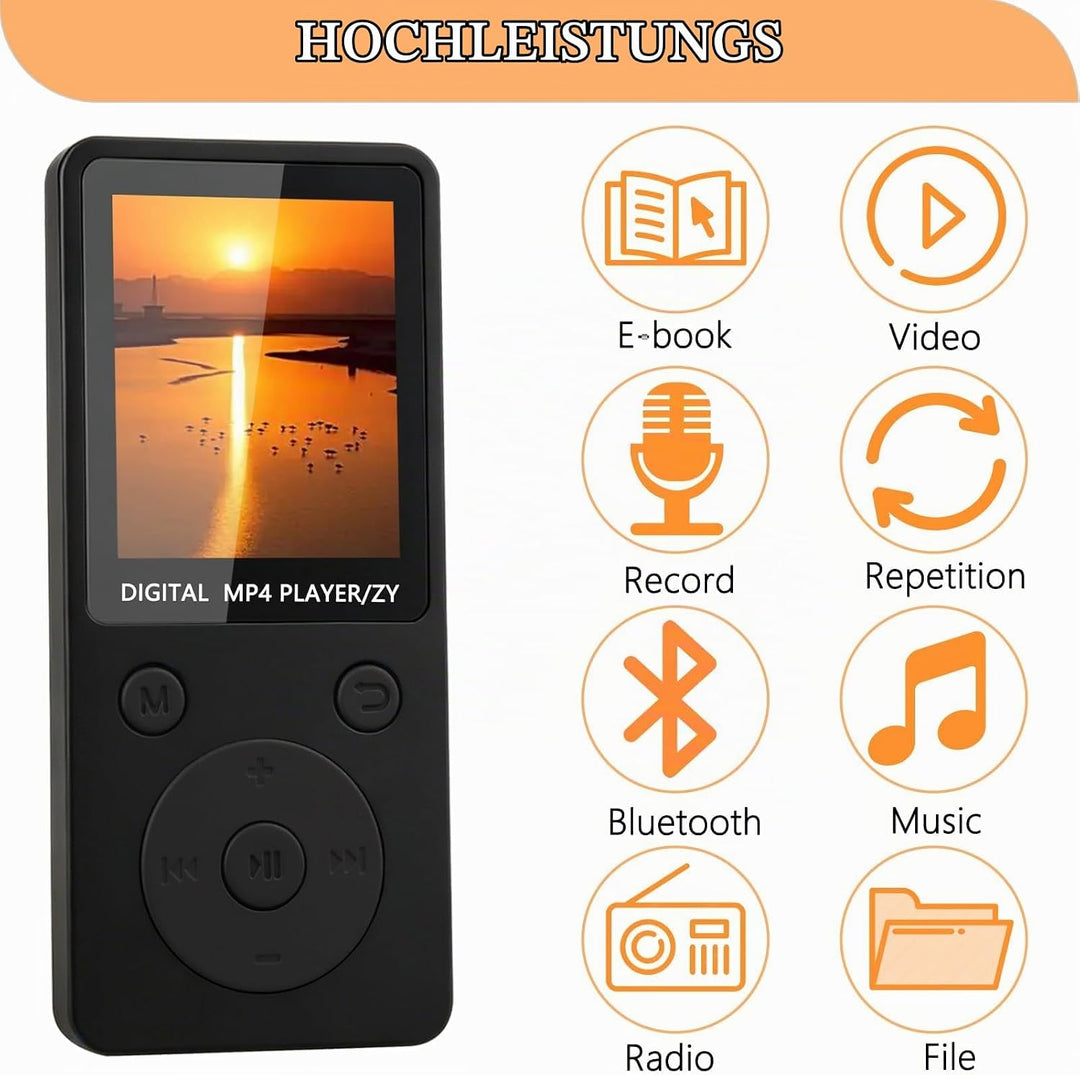 MP3 Player Bluetooth 5.3 mit 32 GB Speicher, MP3 Player mit Lautsprecher, 1,8 Zoll HiFi Music Player