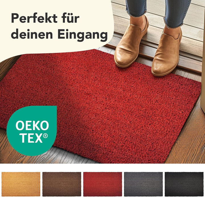 Floordirekt Fussmatte für Innen und Aussen, 100x100 cm Rot, Türmatte aus Kokos, Schmutzfangmatte für