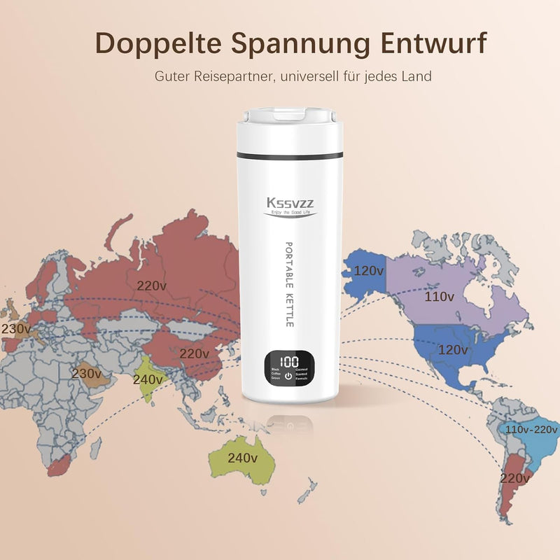 Kssvzz Reisewasserkocher Klein 450ml, Mini Wasserkocher mit 6 Temperatureinstellung, 110~240V 300W T