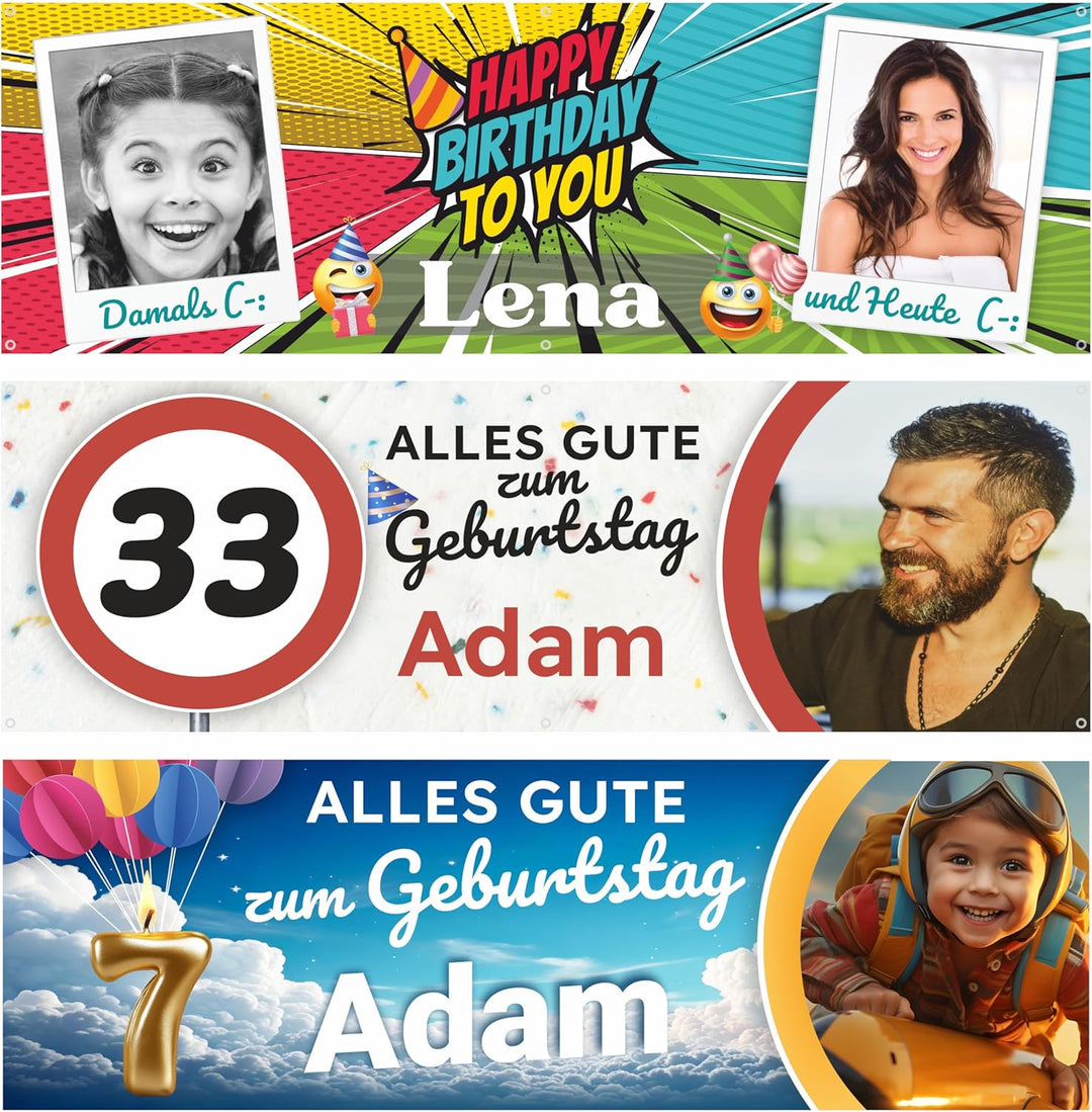 Geburtstagsbanner - XL Grössen - Überraschen Sie Ihr Kind - Happy Birthday Girlande - Banner Persona