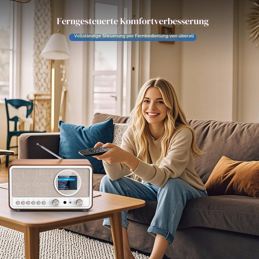 DAB DAB+ / FM Radio mit Fernbedienung, Bluetooth, 5W HiFi Lautsprecher, Kopfhöreranschluss, USB, AUX