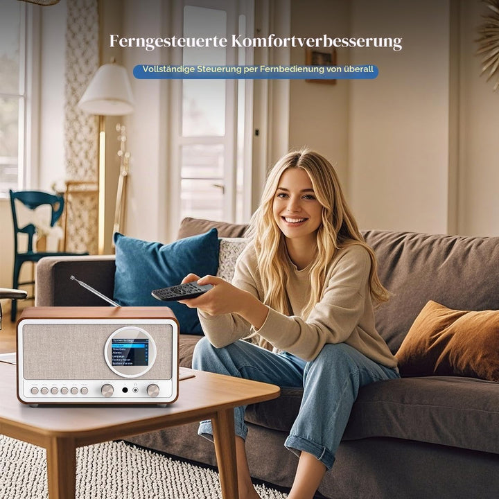 DAB DAB+ / FM Radio mit Fernbedienung, Bluetooth, 5W HiFi Lautsprecher, Kopfhöreranschluss, USB, AUX
