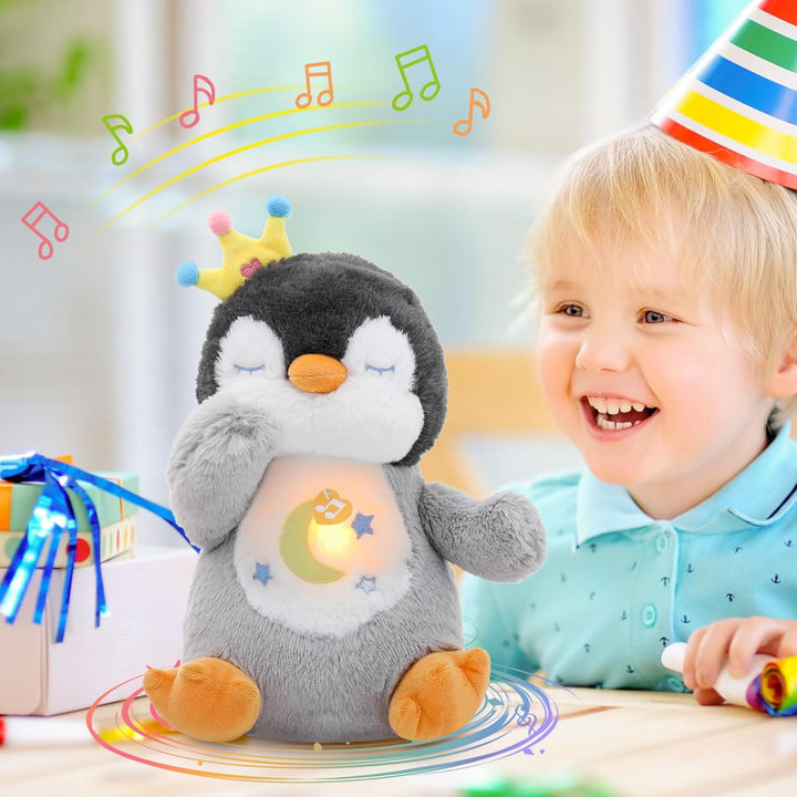 Edencomer Schlummer Kuscheltier - Schlummer Pinguin mit Simuliertem Atem, Musik und Nachtlicht, Kusc