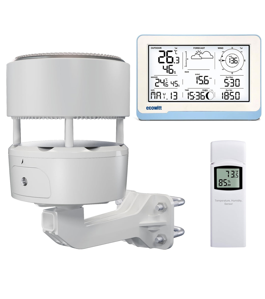 ECOWITT Funk-Wetterstation WS3802 mit 7,5 Zoll LCD-Display, Garten-Wetter-Sensor WS85 (Solarpanel/Re