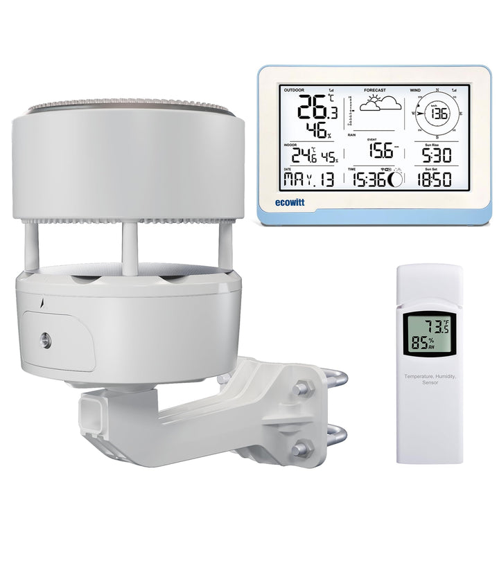 ECOWITT Funk-Wetterstation WS3802 mit 7,5 Zoll LCD-Display, Garten-Wetter-Sensor WS85 (Solarpanel/Re
