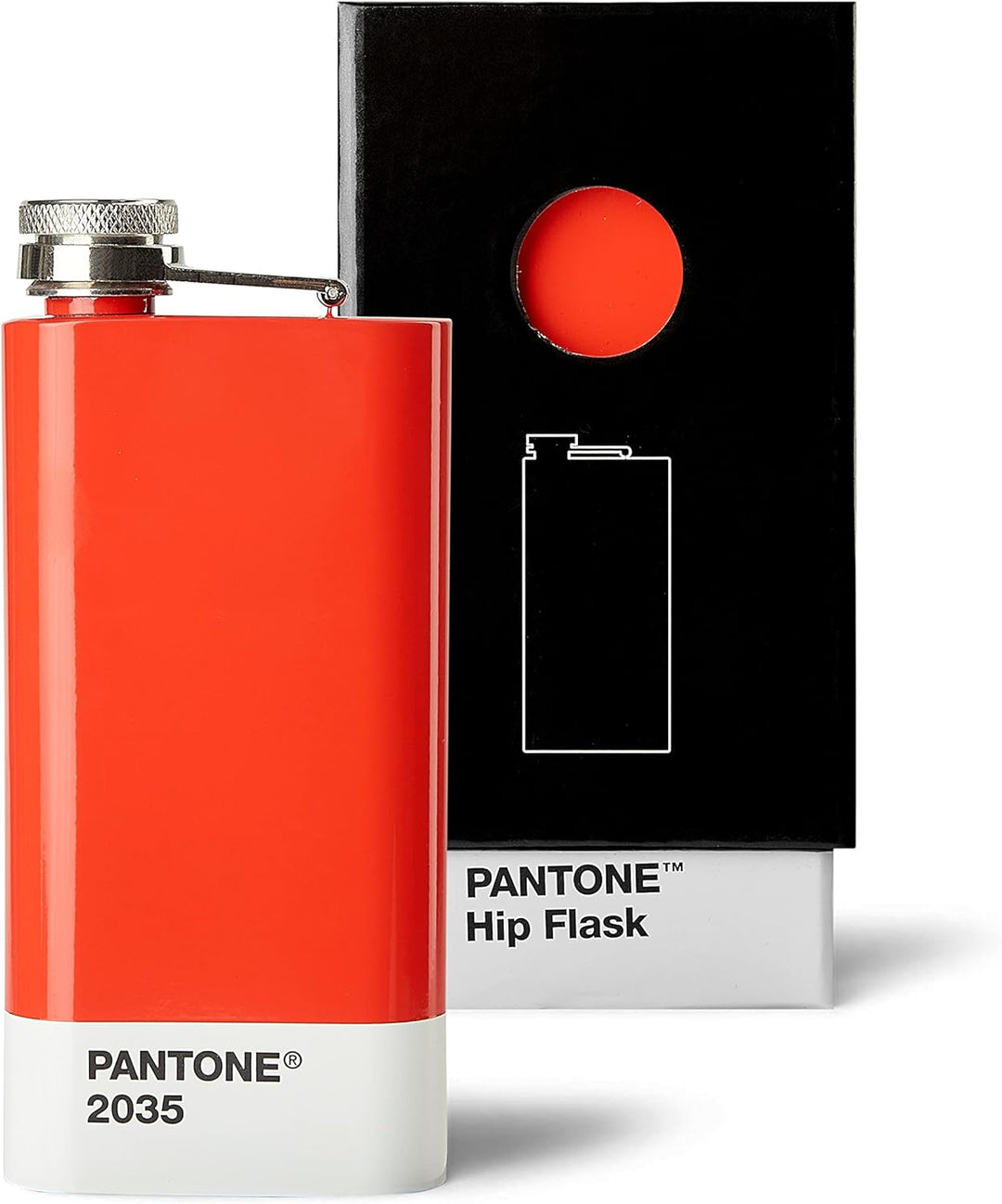 Pantone 16629 Red 2035 Flachmann, Edelstahl mit Schraubverschluss, Rostfreier Stahl, rot, Red