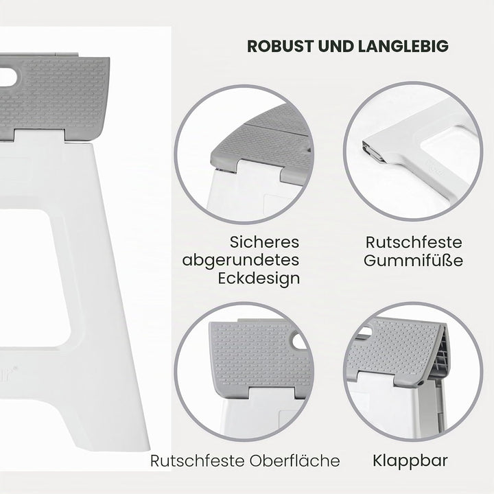 Vigar Compact Tritthocker klappbar 40 cm mit Griffen, Grau, 43x37x40 Grau 40 cm, 1-Step, Grau 40 cm,