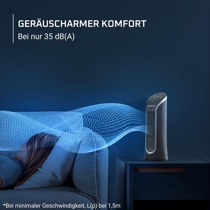 Rowenta Eole Compact Turmventilator, Schwarz, VU6220F0 Turmventilator Tisch - 6 Geschwindigkeitsstuf