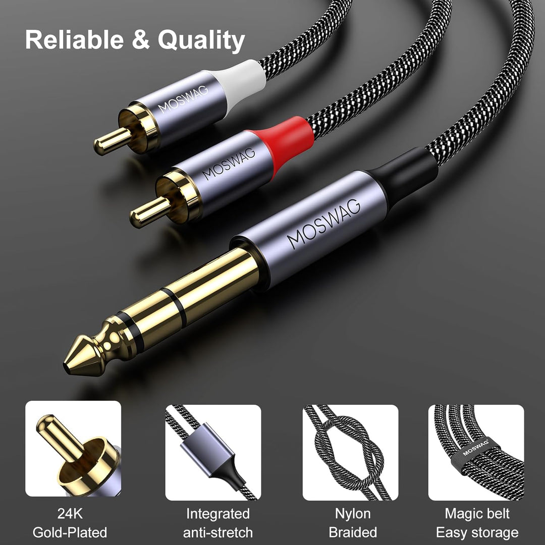 MOSWAG 6.35mm 1/4" TRS to Dual RCA Audio Cable, 6,35mm 1/4'' Männlich zu 2 RCA Männlich Stereo Audio
