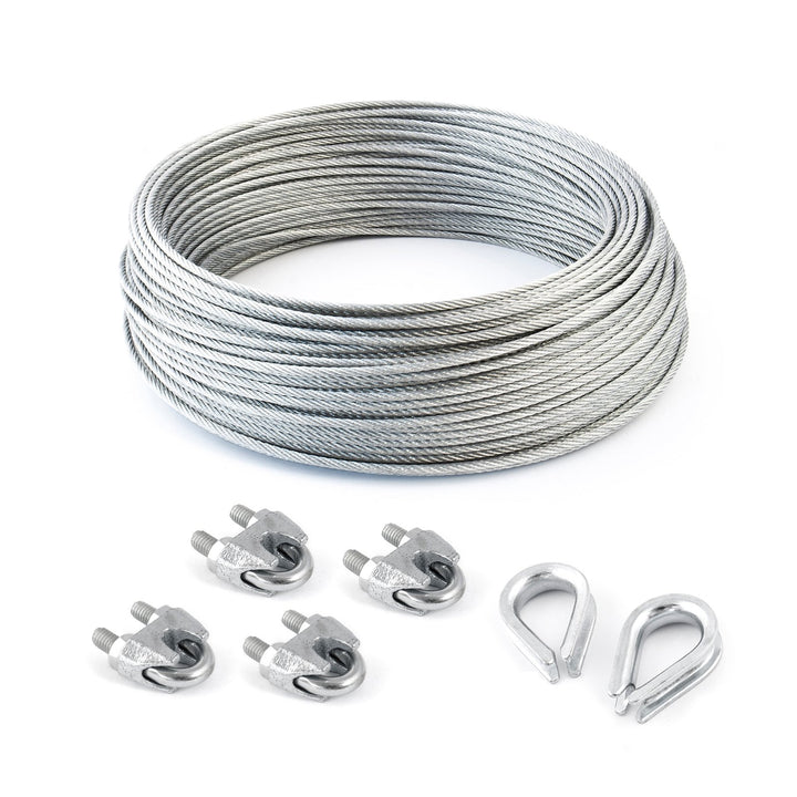 15m DRAHTSEIL SET 4mm 6x7+FC + 4 x SEILKLEMMEN 5mm DIN 741 + 2 x KAUSCHE 4mm verzinkt Stahlseil Fors