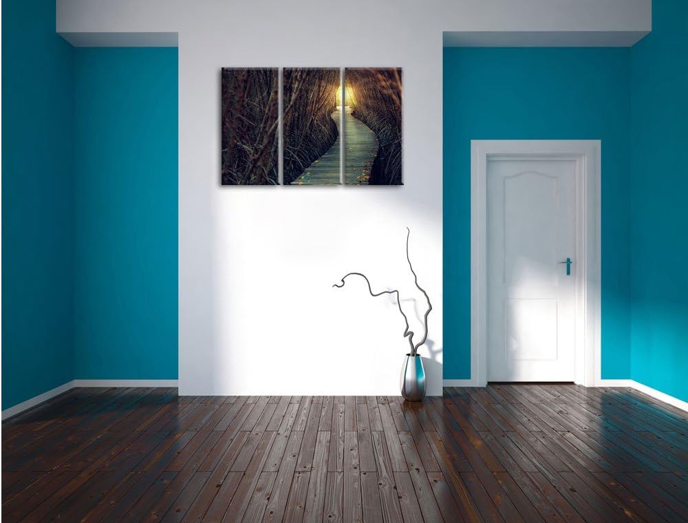 Pixxprint Gehweg im Wald / 3-Teilig/Gesamtmass 120cm Leinwandbild bespannt auf Holzrahmen/Wandbild K