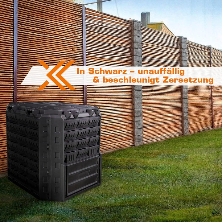 Schnellkomposter Garten Komposter 310L Thermokomposter in Schwarz Gartenkomposter aus Kunststoff Sch